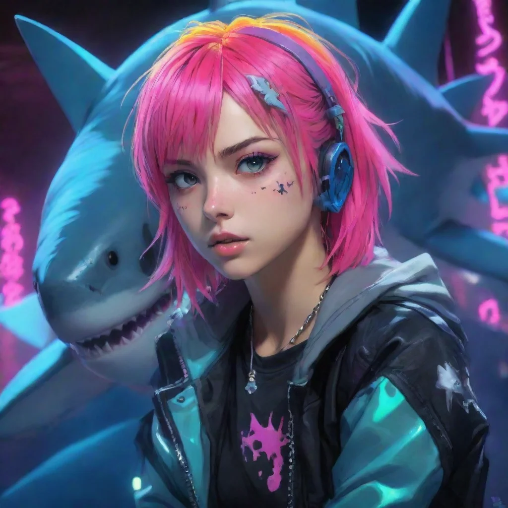 ai amazing neon punk anime human and shark awesome portrait 2