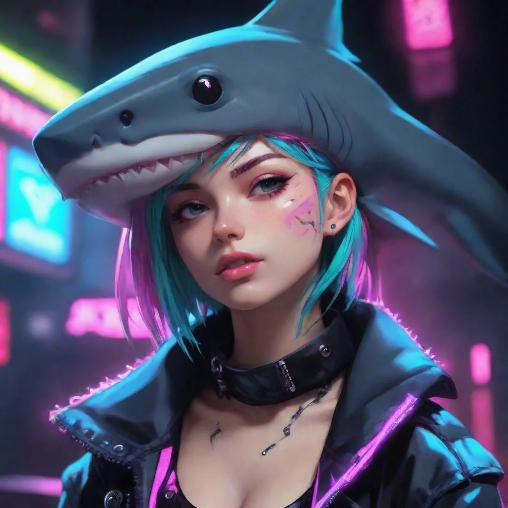 ai amazing neon punk anime human shark awesome portrait 2