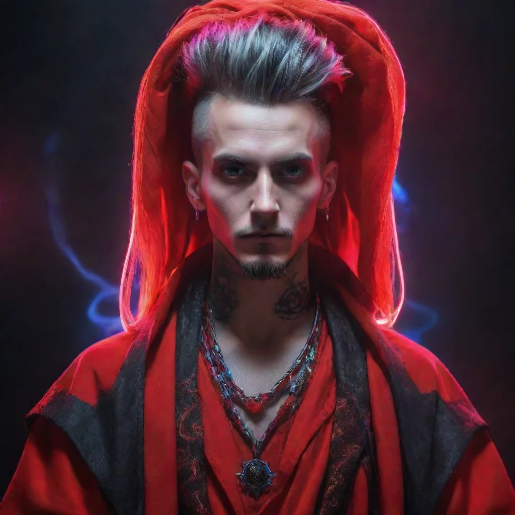 ai amazing neon punk wizard with a red robe awesome portrait 2