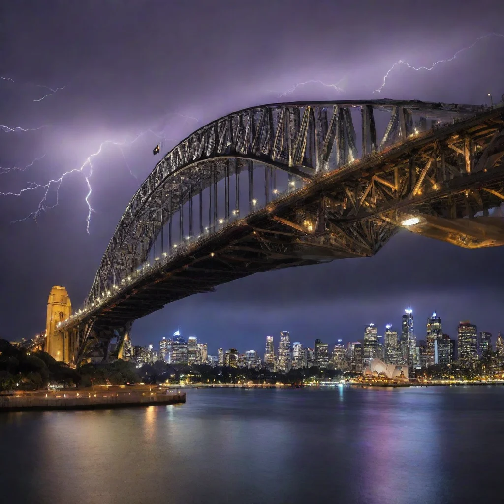ai amazing night scenes of sydney opera house and harbour bridge with thunder lightingawesome portrait 2