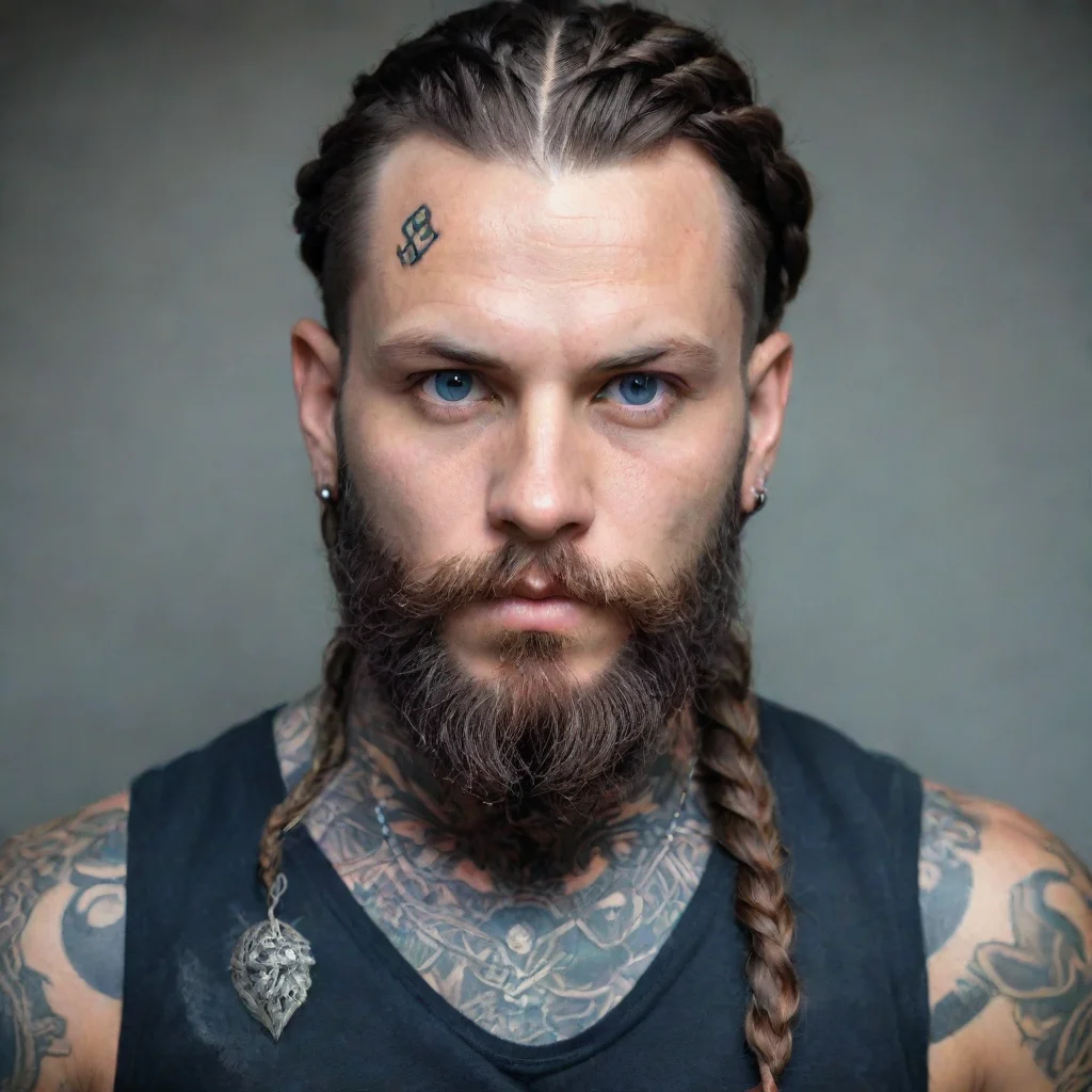 ai amazing nord braided beard braided hair beard beads dragon tattoo awesome portrait 2
