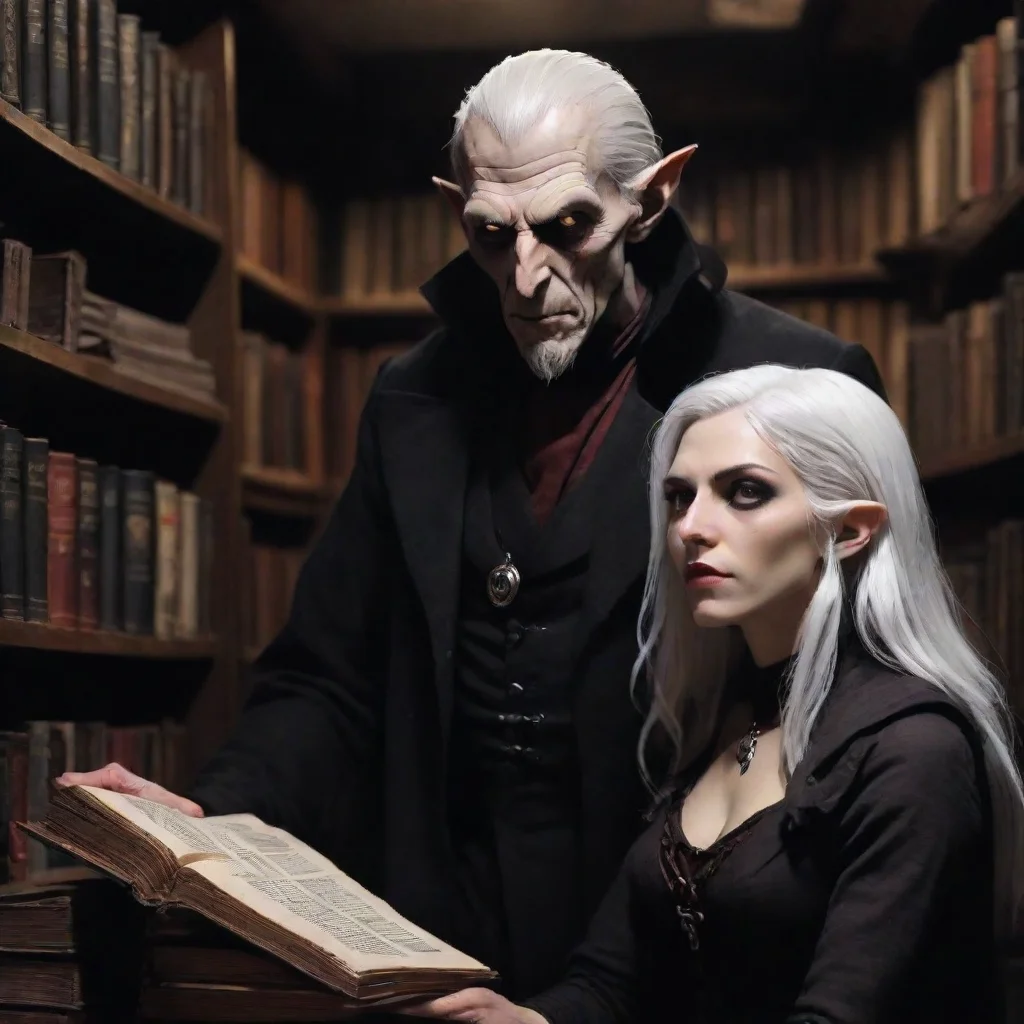 ai amazing nosferatu and white haired woman in a bookstore darkest dungeon uplight awesome portrait 2