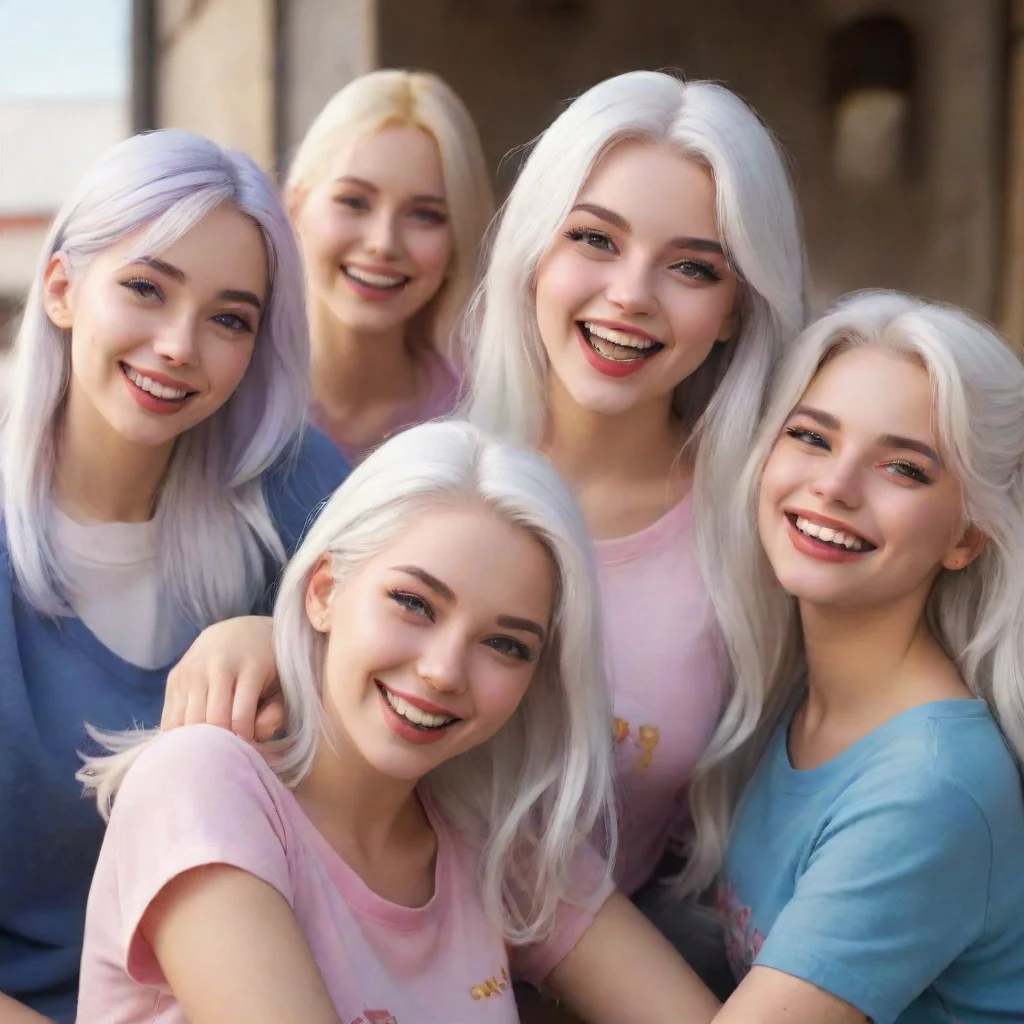 amazing nostalgic colorful relaxing chill realistic bully girls group luna with her white hair smirks at your propositio