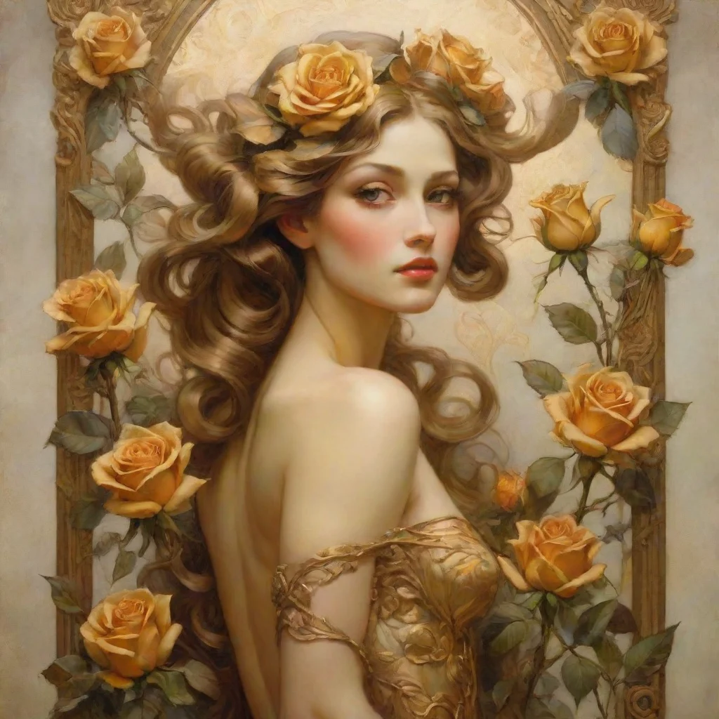 ai amazing nouveau gold roses with a woman awesome portrait 2 tall