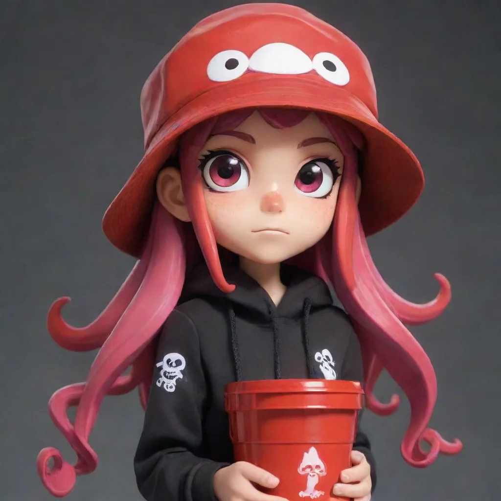 ai amazing octoling wearing a red bucket hat awesome portrait 2