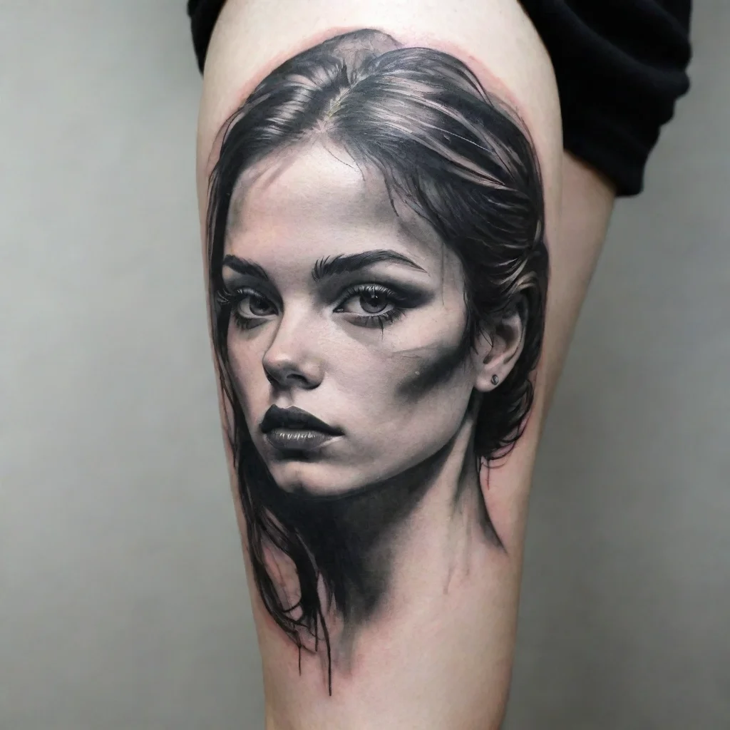 amazing oil strokes fine line black and white tattoo awesome portrait 2