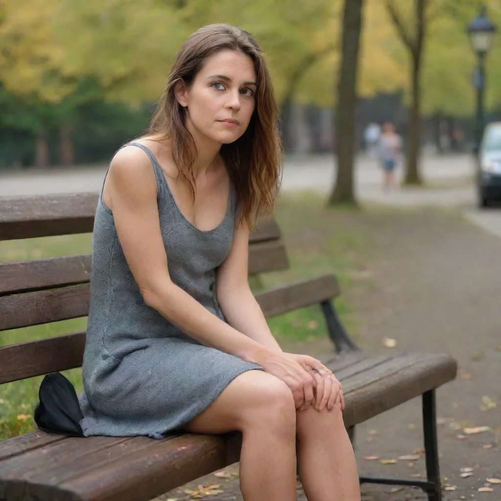 ai amazing one woman sitting on a bench awesome portrait 2