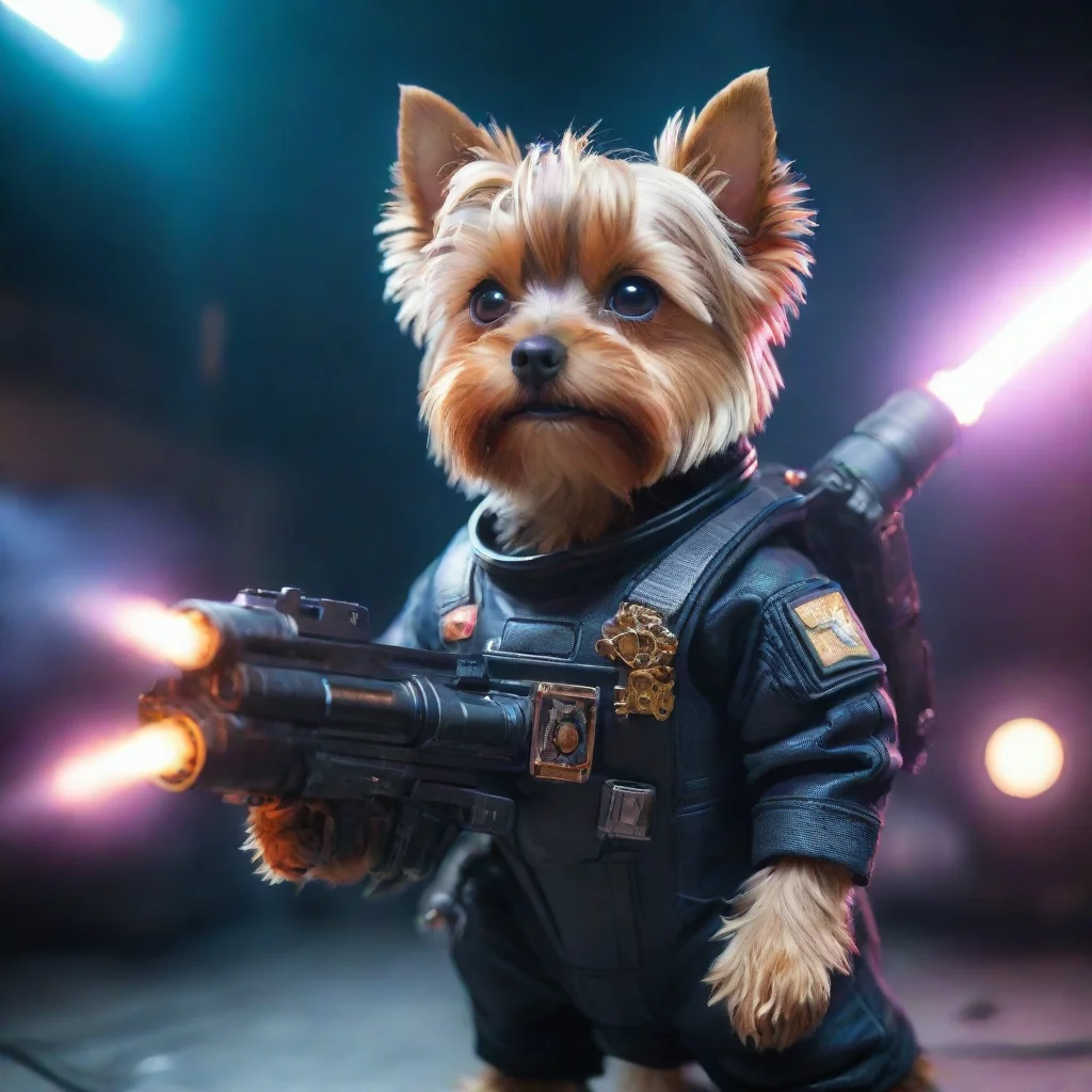  amazing one yorkshire terrier in a cyberpunk space suit firing big weapon lot lighting awesome portrait 2