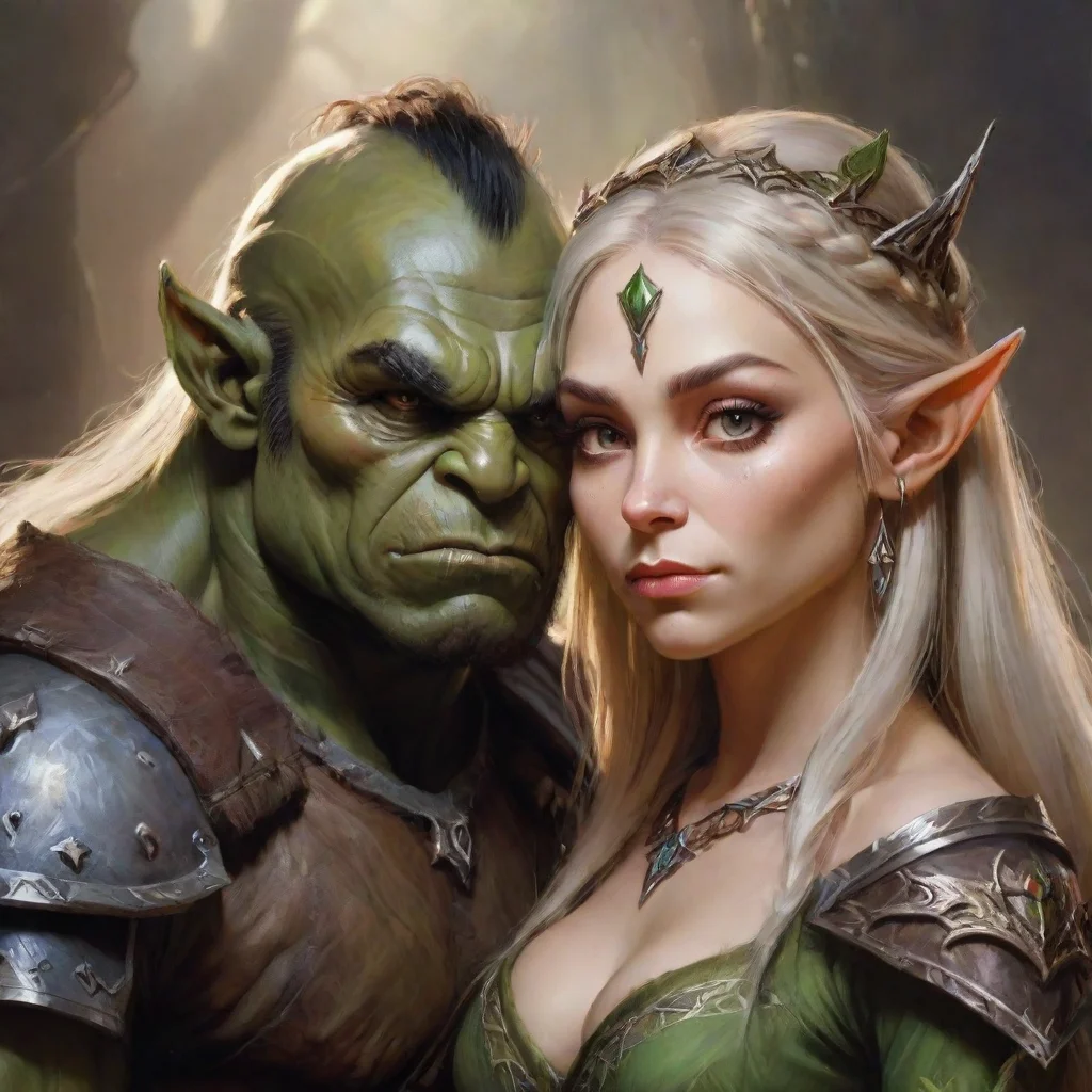 ai amazing orc king and elven princess awesome portrait 2