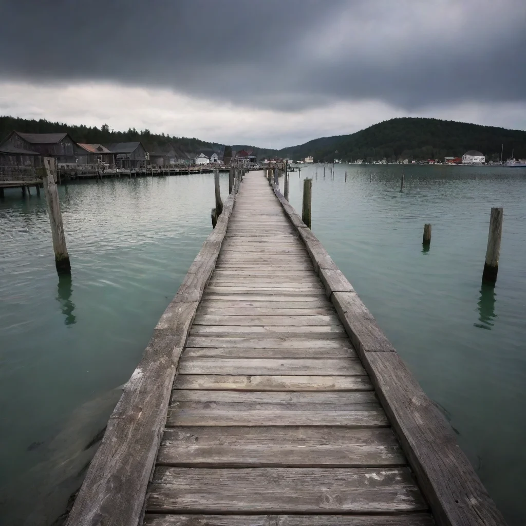 ai amazing out at sea nearing a rundown wooden townrundown dock shore hd awesome portrait 2