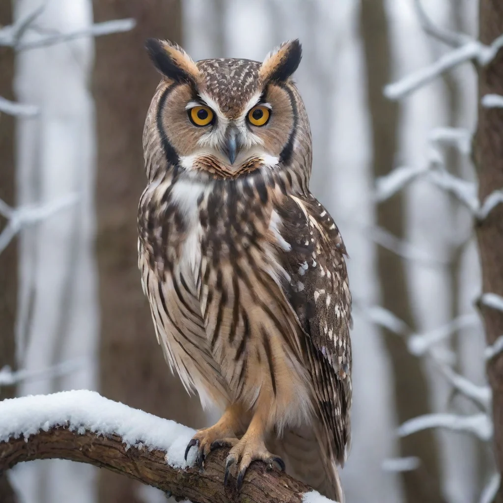 ai amazing owl sits in tree in winter forest awesome portrait 2