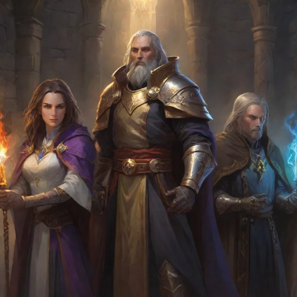ai amazing paladin next to a warlock next to a wizard next to a rogue next to a priest awesome portrait 2