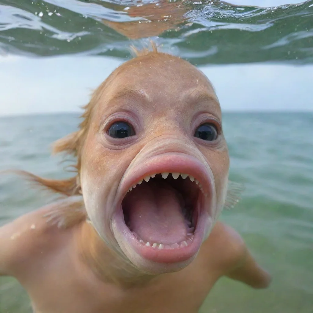 ai amazing peixe com boca aberta para comer o lixo que o humano jogou no mar awesome portrait 2