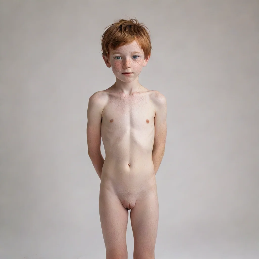  amazing photographicthe photograph depicts a youngnaked boy standing in front of a plain white backgroundhis body is sle