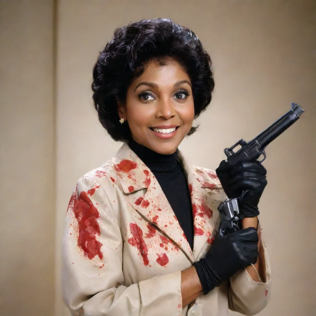 ai amazing phylicia rashad as clair huxtable from the cosby show smilingwith black deluxe nitrile gloves and gun and mayonn