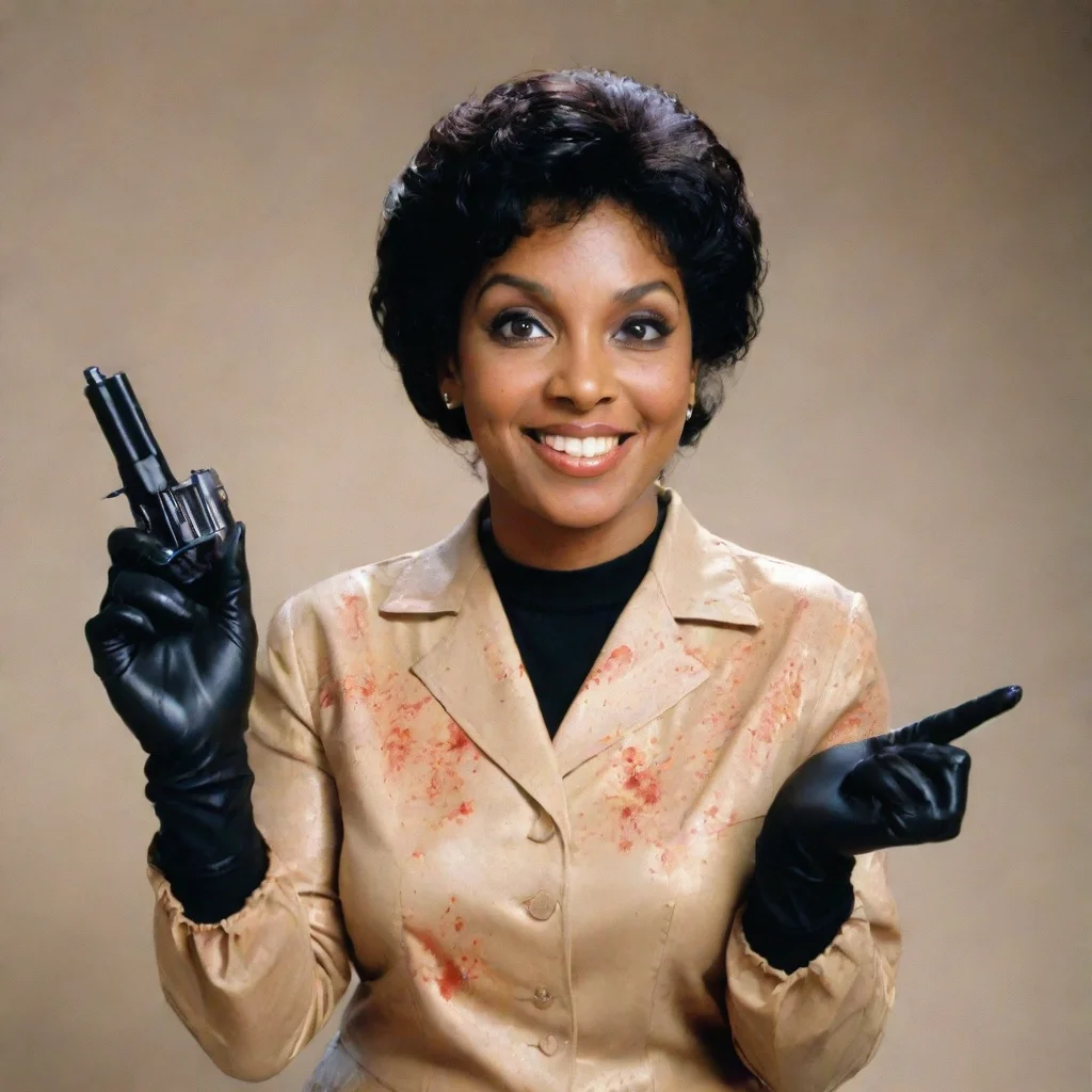 ai amazing phylicia rashad as clair huxtable from the cosby show smilingwith black nitrile gloves and gun and mayonnaise sp