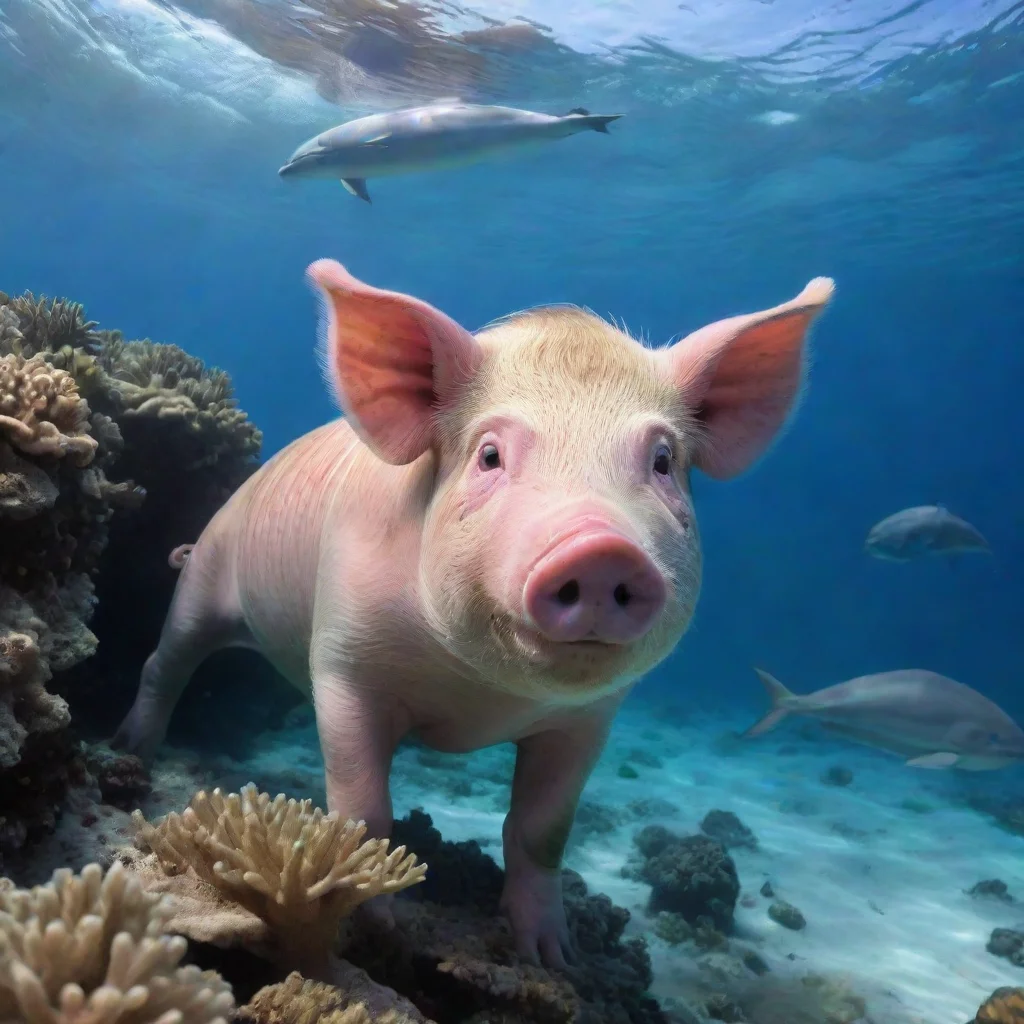  amazing pig on top dolphin near a coral reef by the beach awesome portrait 2