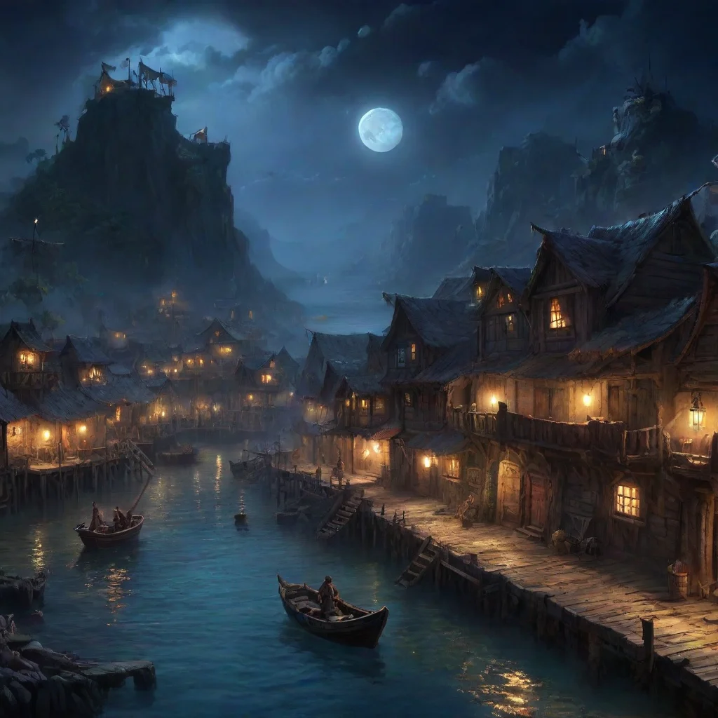  amazing pirate village by night concept art awesome portrait 2 wide