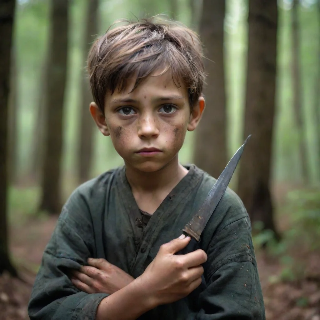 ai amazing poor and beautiful boy with knife in the forest awesome portrait 2