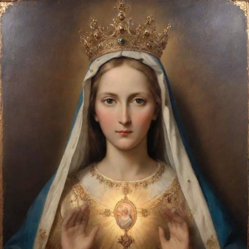 ai amazing portrait for saint mary the queen hold jesus christ in the middle with cercular light crown fron 19th century it