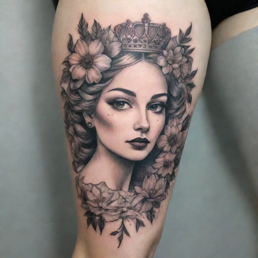 ai amazing queen flowers fine line tattoo awesome portrait 2