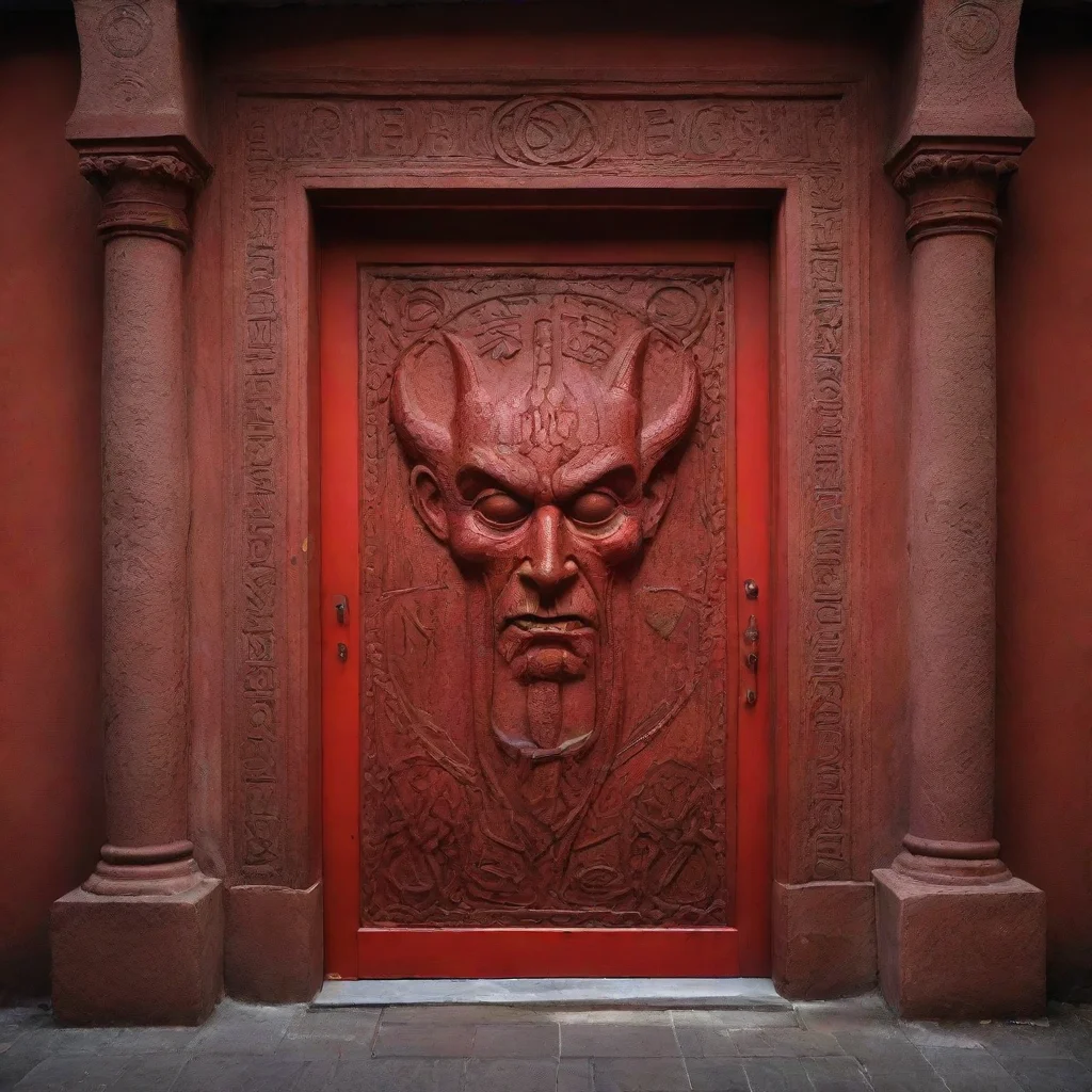ai amazing rectangular glowing red door with demonic runes carved in the side awesome portrait 2 wide