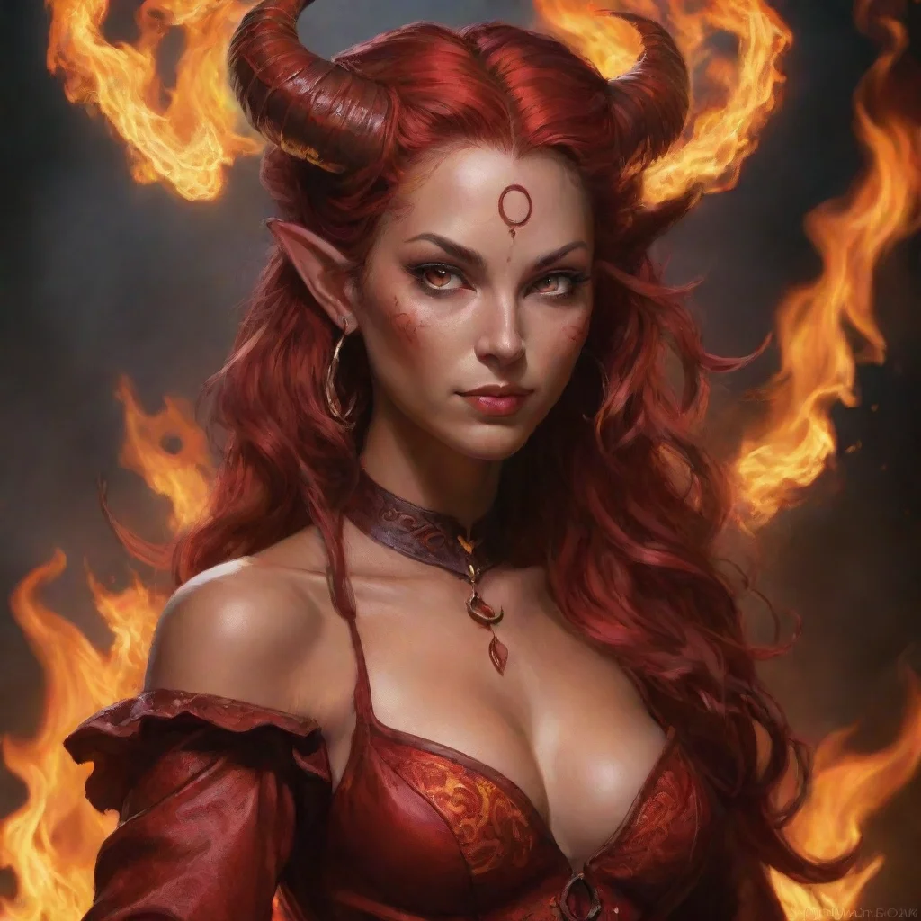 ai amazing red feminine fire tiefling awesome portrait 2