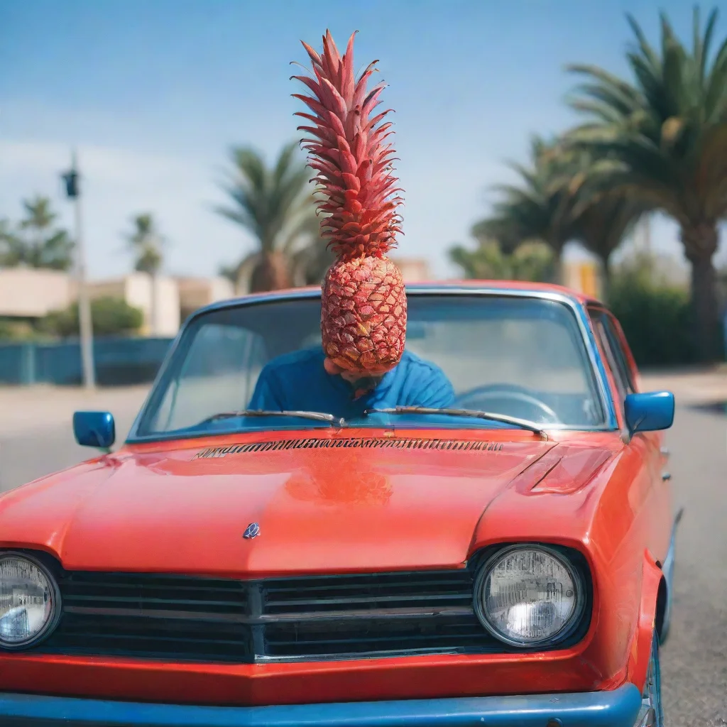 ai amazing red pineapple driving blue car awesome portrait 2