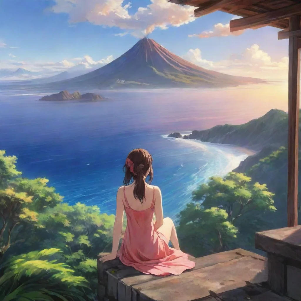  amazing relaxing anime scene serene lookout over ocean with volcano awesome portrait 2