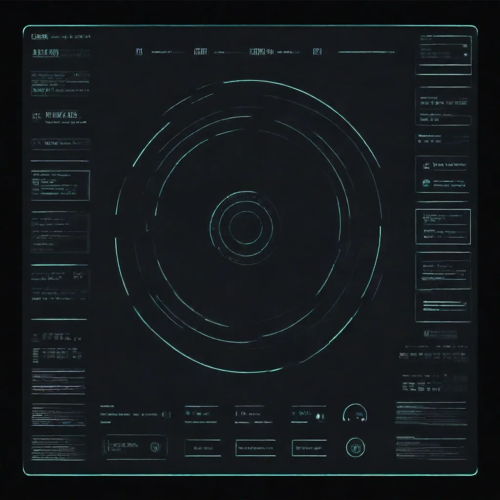  amazing retro futuristic computer interface with a black background and ambert text and vector graphicsthe ui should sho