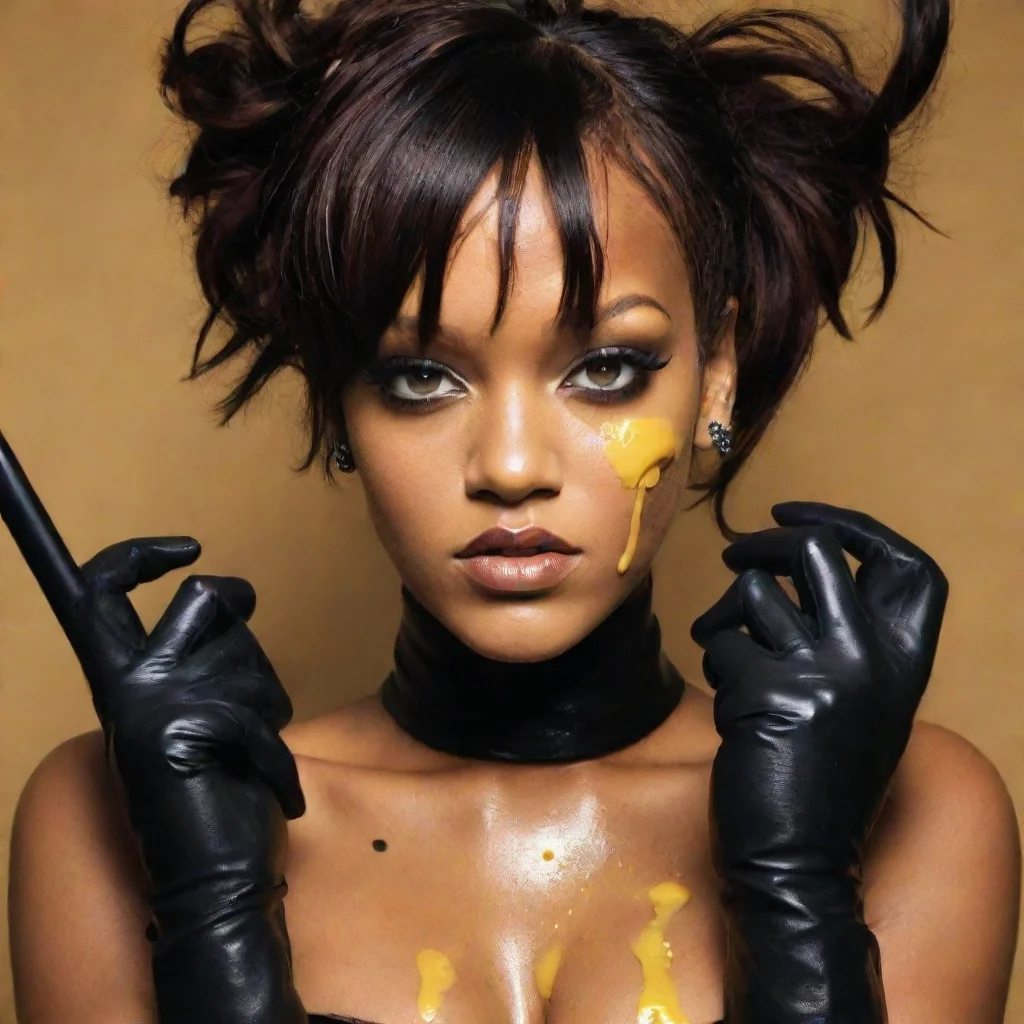 ai amazing rihannalove the way you lie with black comfynitrile gloves and gun and mayonnaise splattered everywhere awesome 