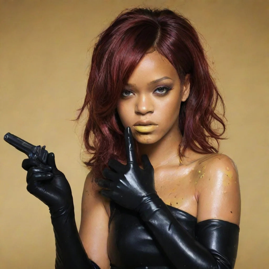  amazing rihannalove the way you lie with black comfynitrile gloves and gunandmayonnaise splattered everywhere awesome po