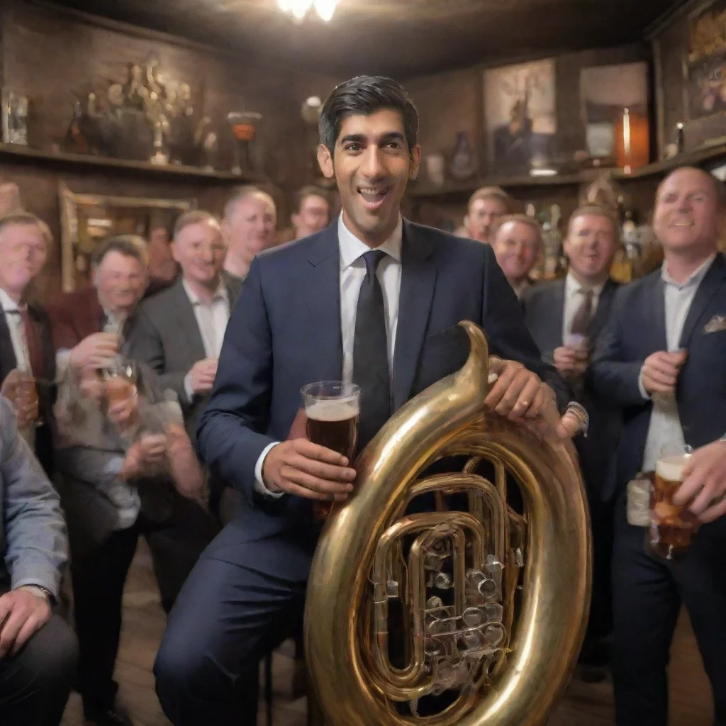 ai amazing rishi sunak playing a tuba surrounded by pints of ale awesome portrait 2