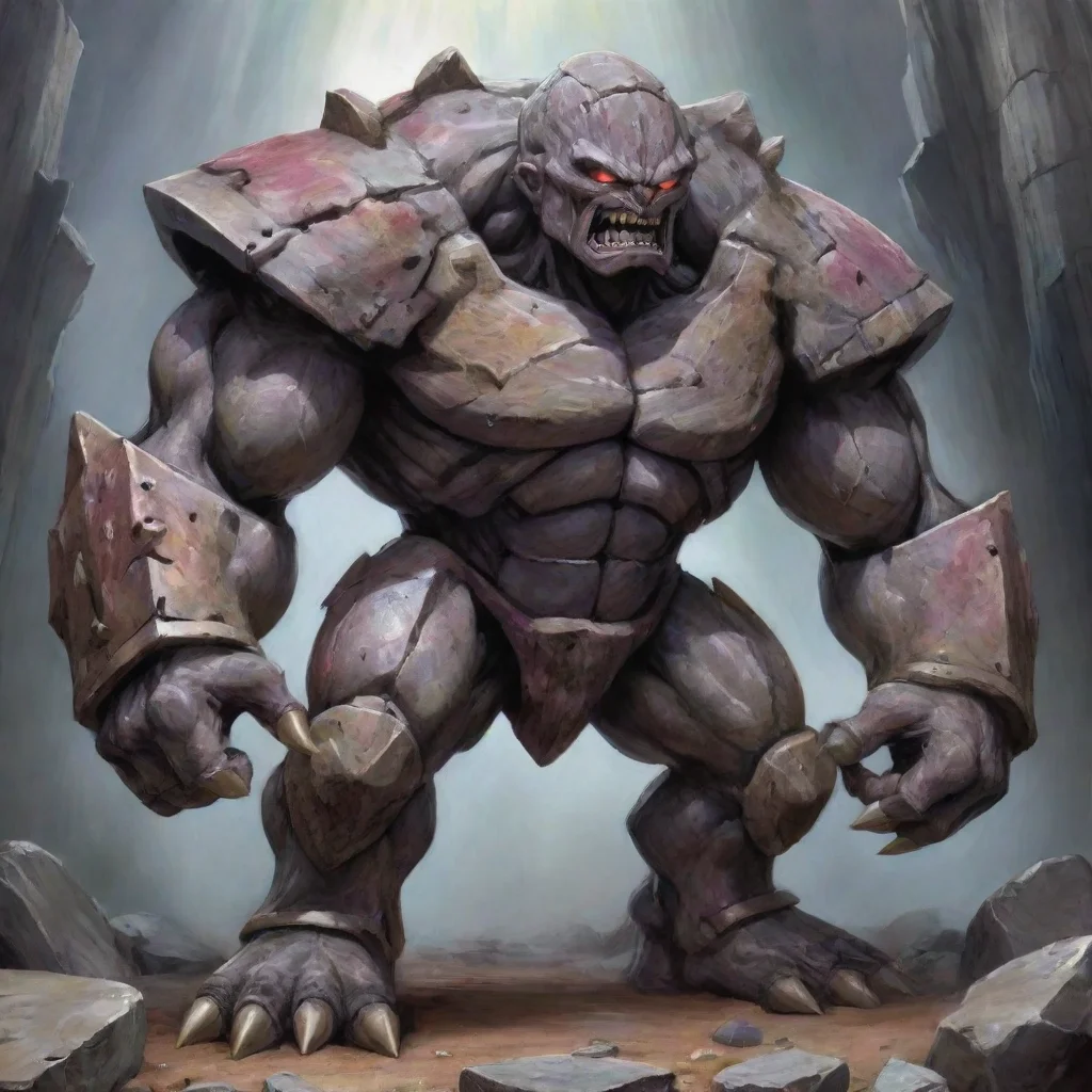 ai amazing rock type yugioh normal monster which is a golem made of scraps hunkered down shielding itself awesome portrait 