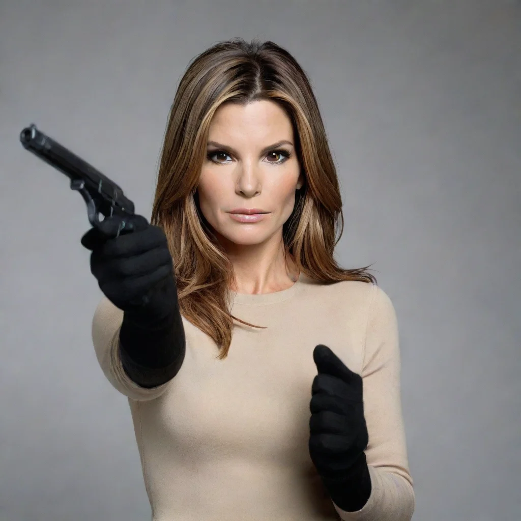 ai amazing sandra bullock from blind side with black gloves and gun shooting mayonnaise awesome portrait 2