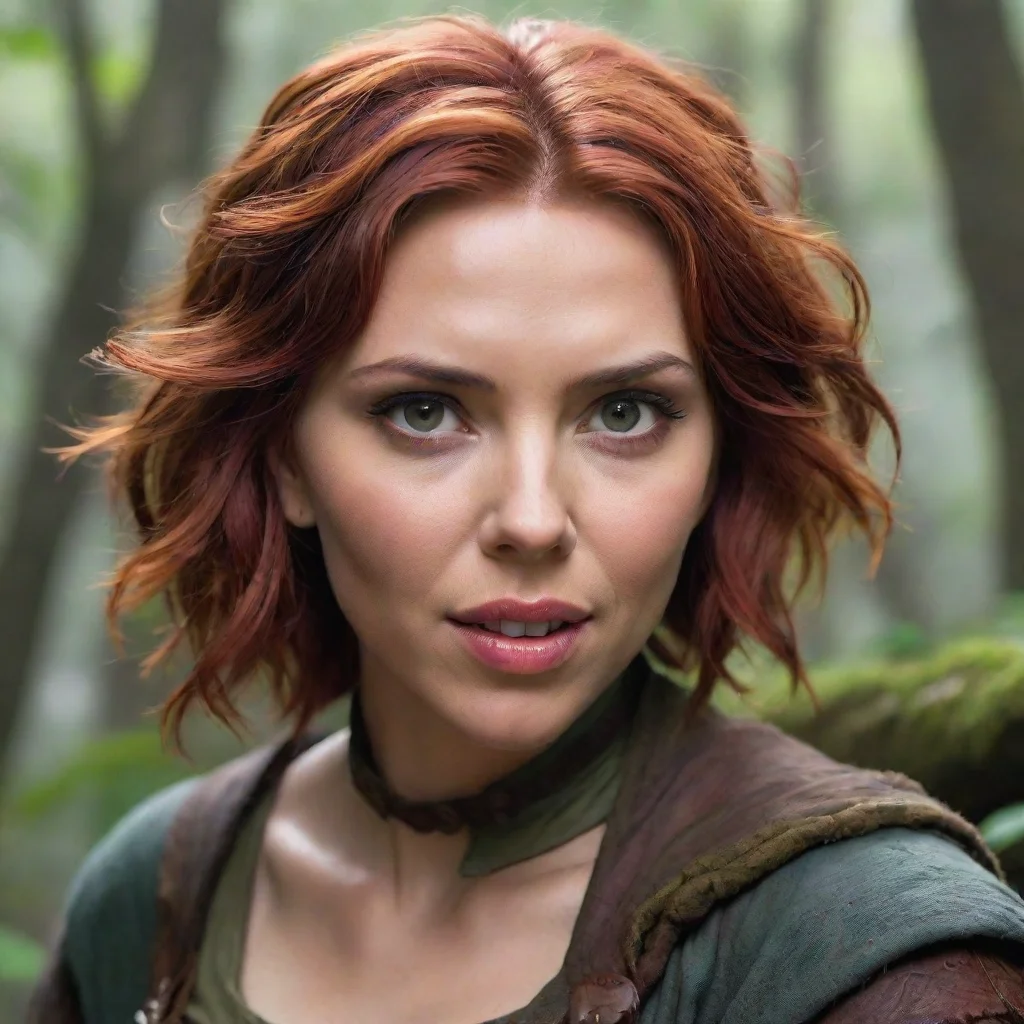  amazing scarlett johansson as a druid rogue dnd short red hair beautiful petite symmetrical face grinning mischiev aweso