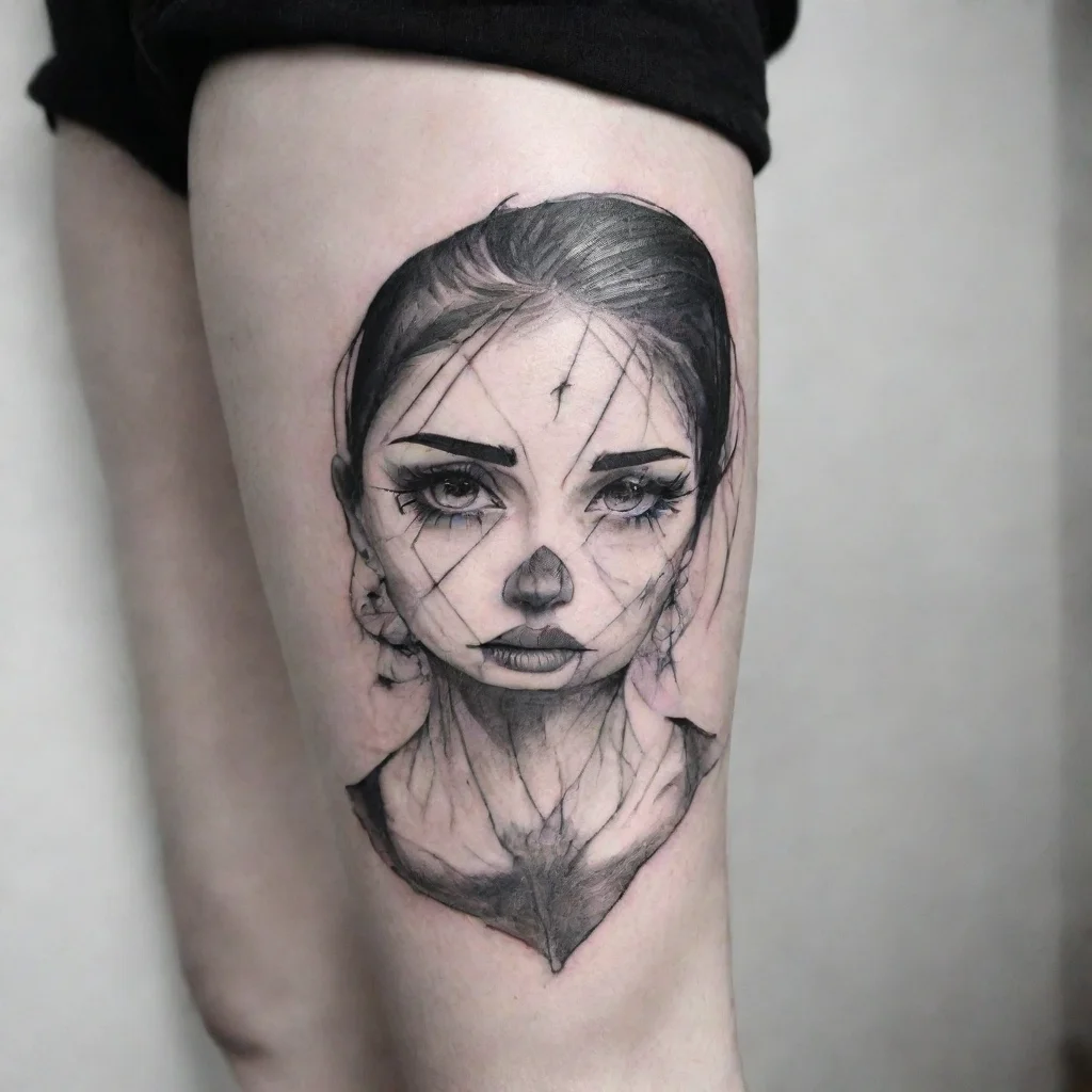 ai amazing simple crazy fine line black and white tattoo awesome portrait 2