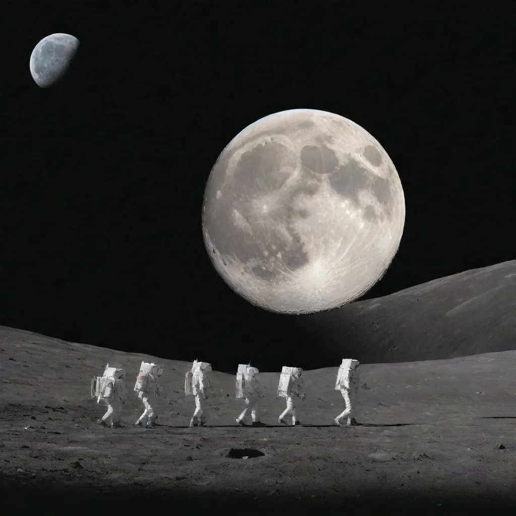 ai amazing simple illustration of 5 astronauts walking in line across the moonseen from the sideawesome portrait 2