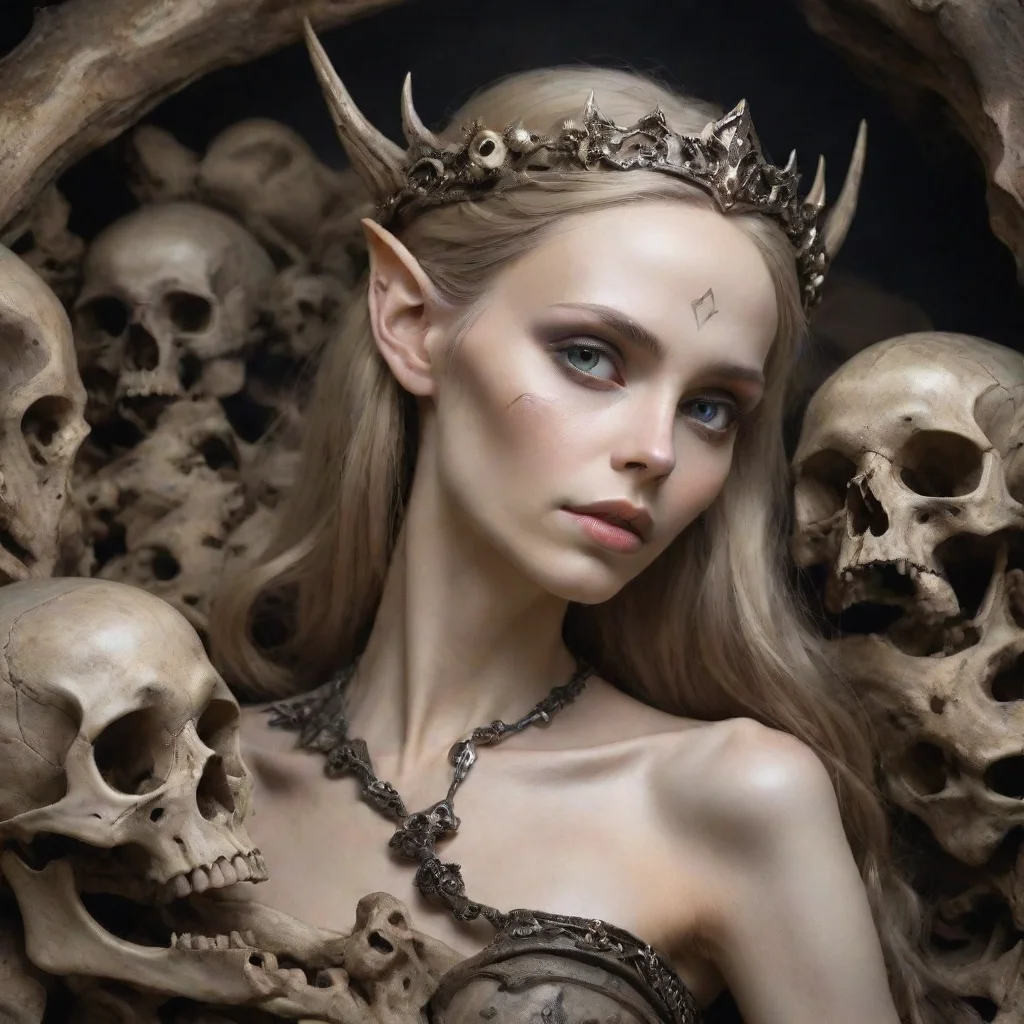 ai amazing skinny elven princess lays on bones and skulls awesome portrait 2