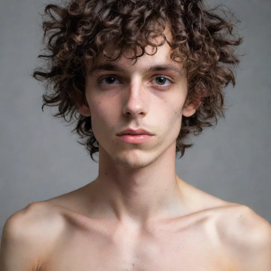  amazing skinny shirtless emo boy with visible ribsmessy curly hair fully covering his eyes awesome portrait 2