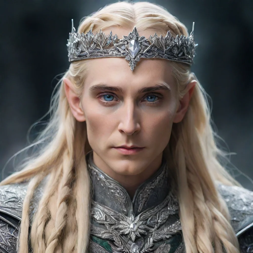 ai amazingking thranduil with blond hair and braids wearing silver flower serpentine sindarin elvish circlet encrusted with