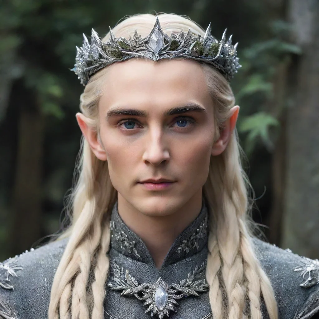  amazingking thranduil with blond hair and braids wearing silver holly leaves encrusted with diamonds with clusters of di