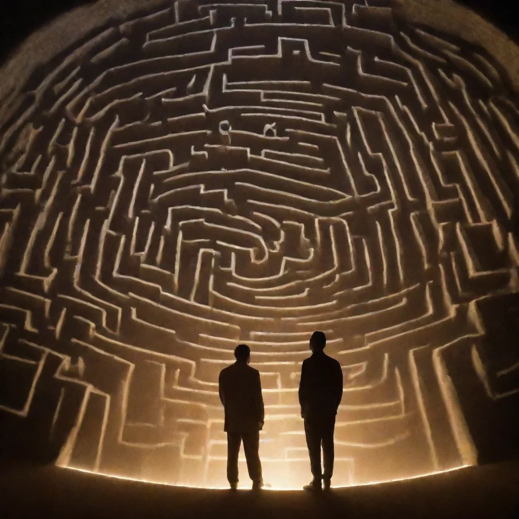 ai amazingmaze with men in front of footspets with light guiding him awesome portrait 2