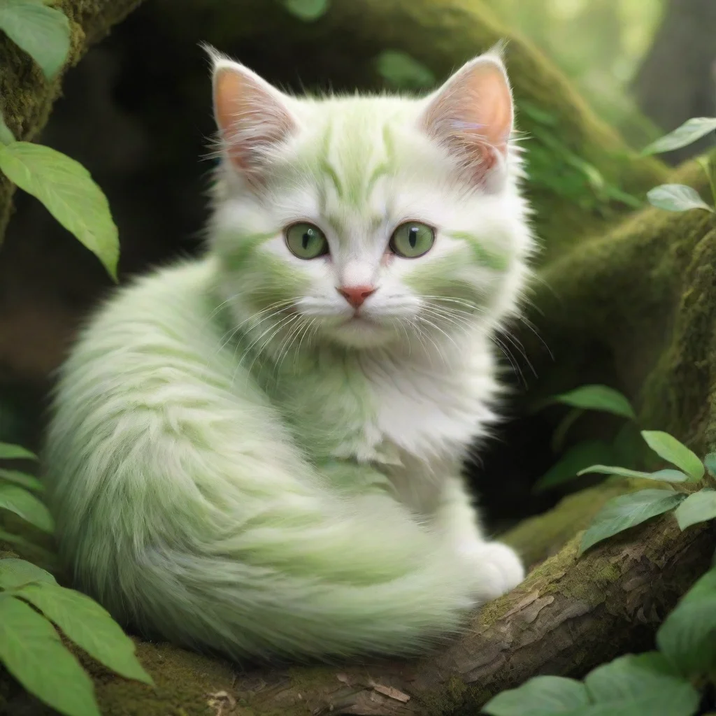  amazingserene green kitten in repose nestled amidst a miyazaki style intricate environment soft fuzzy te awesome portrai