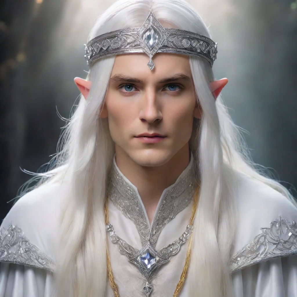 amazingwearing silver elvish circlet encrusted with diamonds and large center diamond very attractive young male sorcere