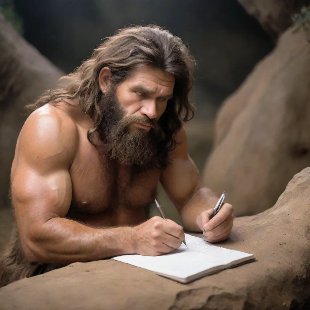 ai caveman taking notes
