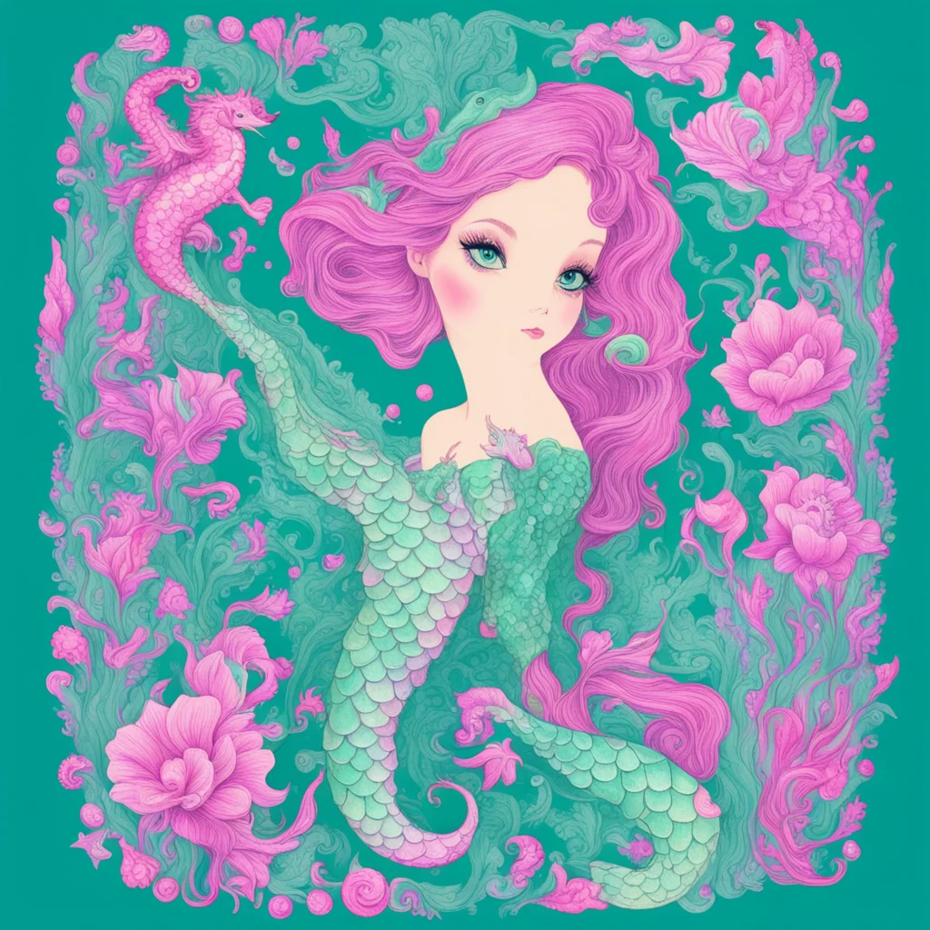  design showing the love of a mermaid and a seahorse amazing awesome portrait 2