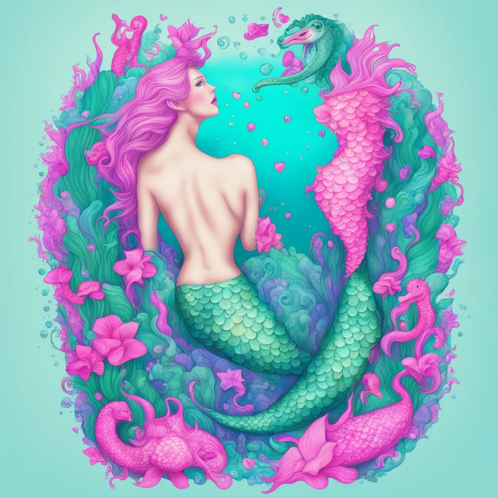 ai design showing the love of a mermaid and a seahorse confident engaging wow artstation art 3