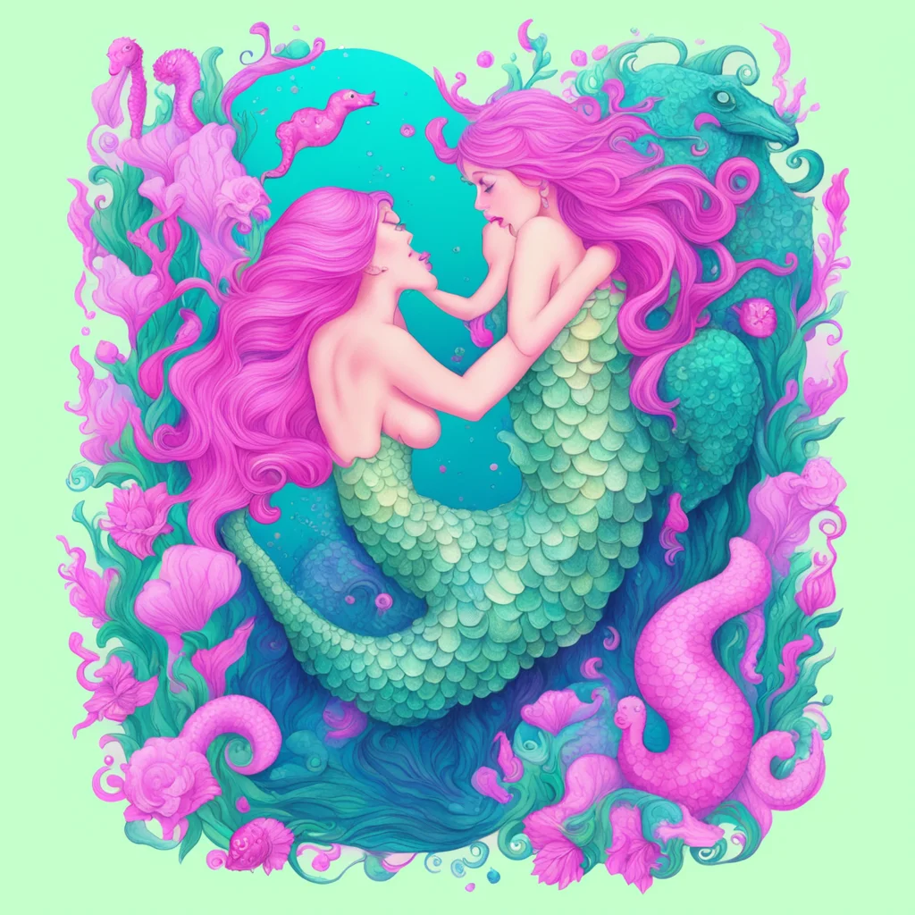  design showing the love of a mermaid and a seahorse