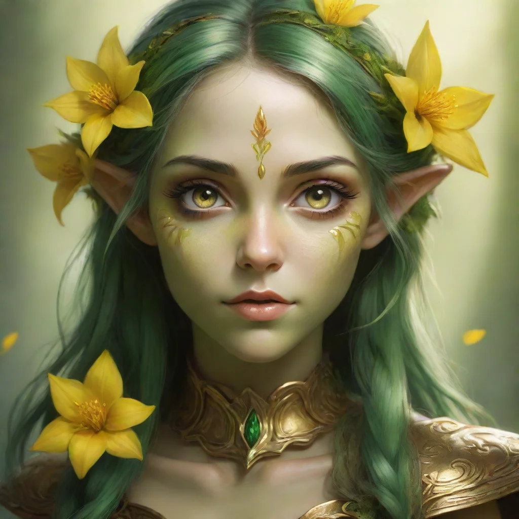 ai flower elf with yellow petalsand golden eyesgreen skindigital artfantasyranger amazing awesome portrait 2